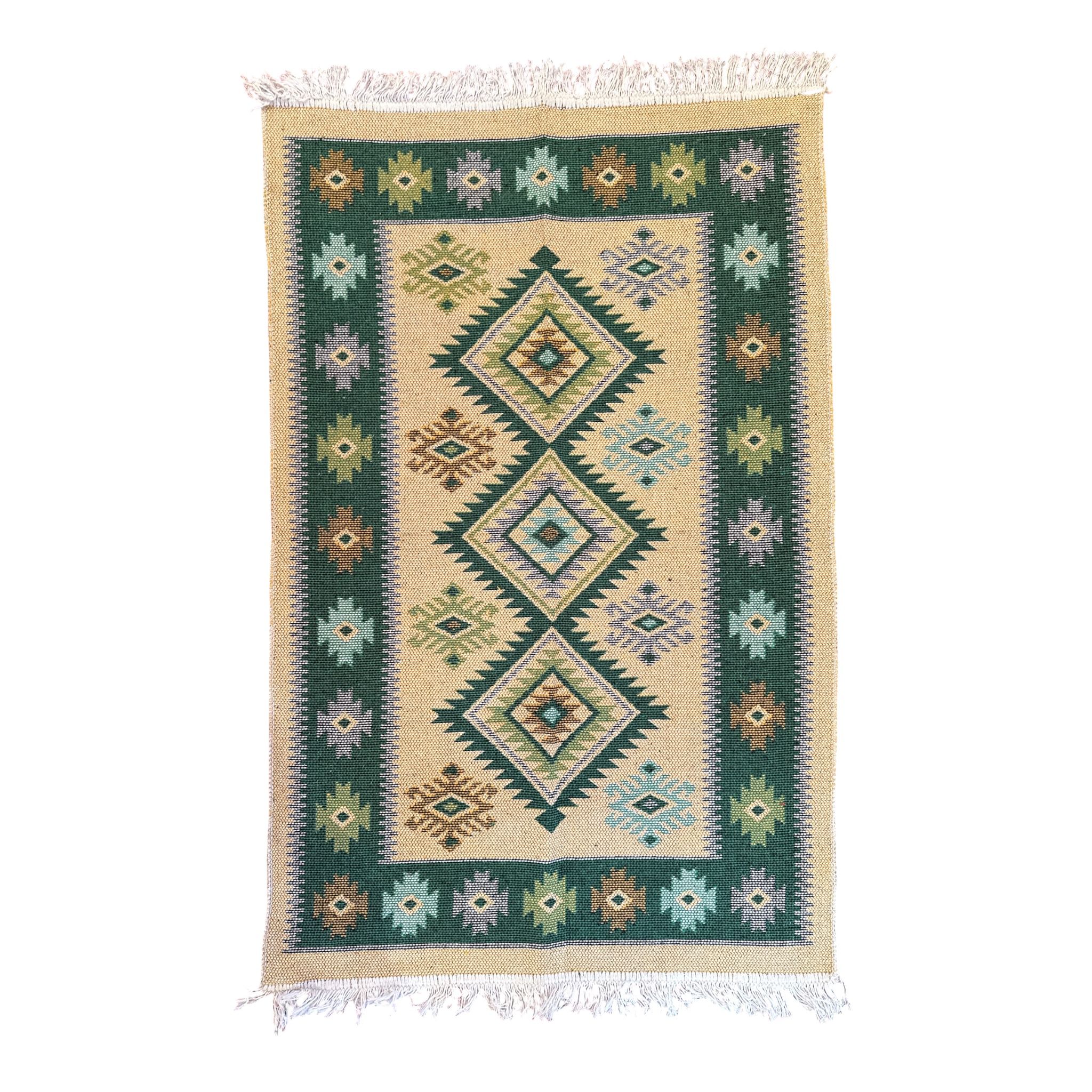 Covor tesut rustic - tradițional, calitate superioară, Verde, 125x80 cm Covor tesut rustic - tradițional, calitate superioară, Verde, 125x80 cm